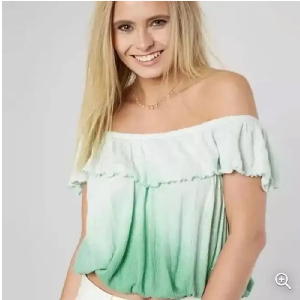 Free People Croa lee sea foam combo Women's Off the shoulder‎ cropped Top H16